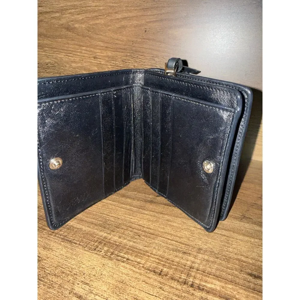 Loewe Blue Leather Owl Zip Wallet with coa